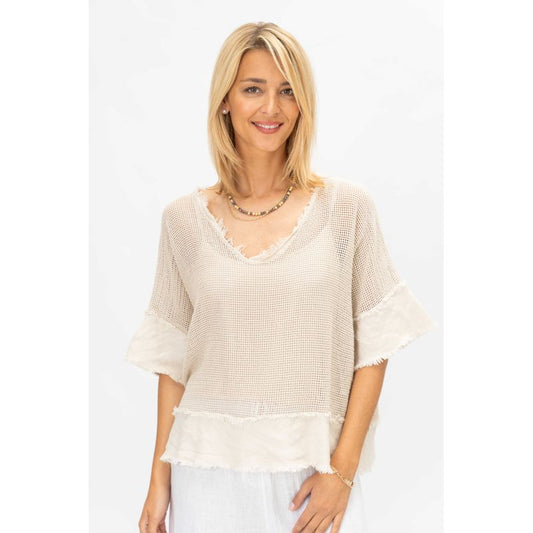 Cotton Mesh Top with Cami 12686