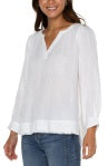 3/4 Sleeve Raglan Top w/Pleats Fray Hem