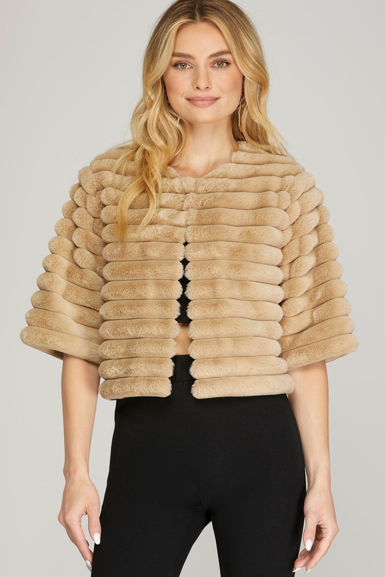 Half Sleeve Faux Fur Crop Jacket SY5746