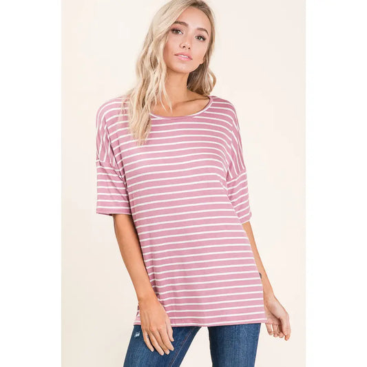 Casual Short Sleeve Stripe Top