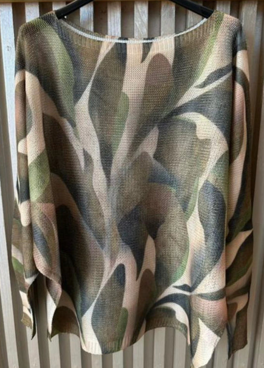 Olive Abstract Round Neck Sweater