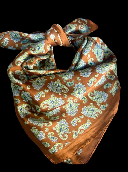 Rust Turquoise Paisley Wild Rag Scarf