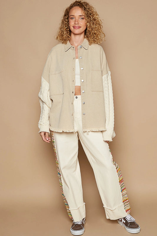Contrast Sweater Sleeve Shacket