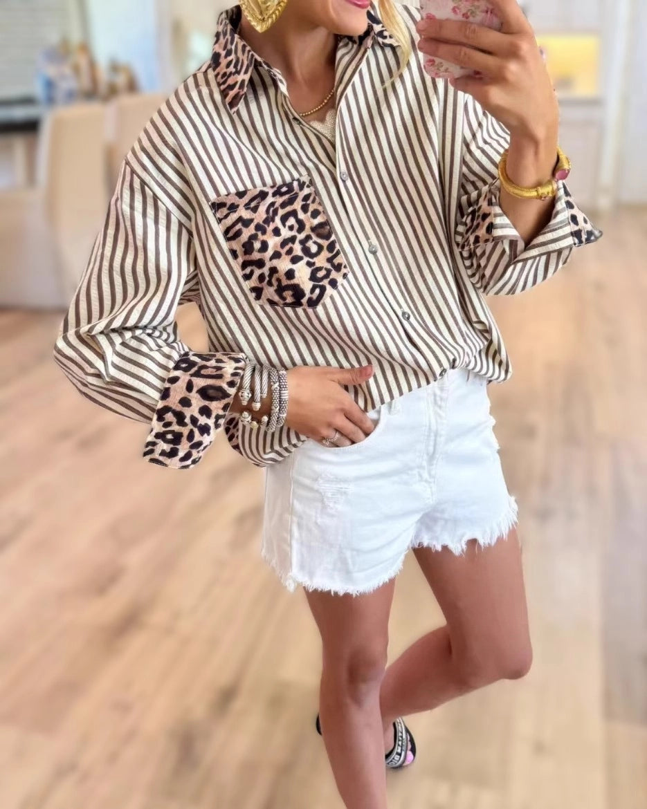 Leopard & Striped Patchwork Blouse