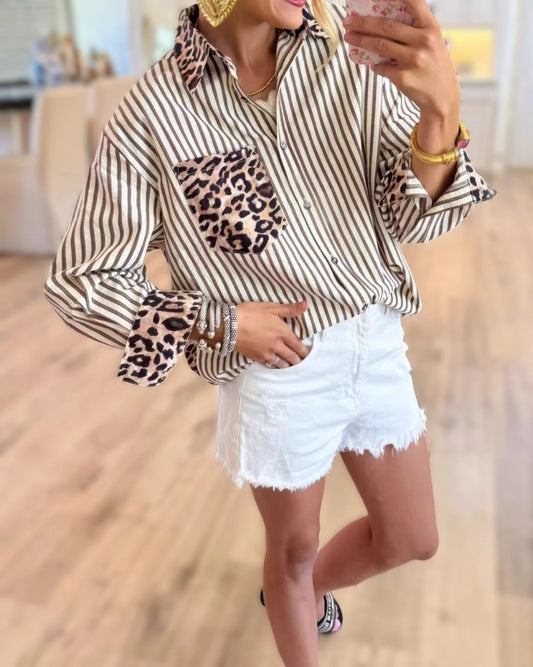 Leopard & Striped Patchwork Blouse