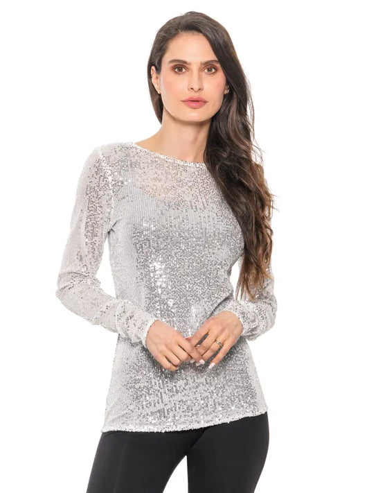 Silver Sequin L/S  Top