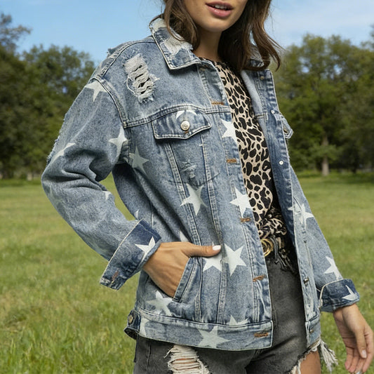 Distressed Star Denim Jacket