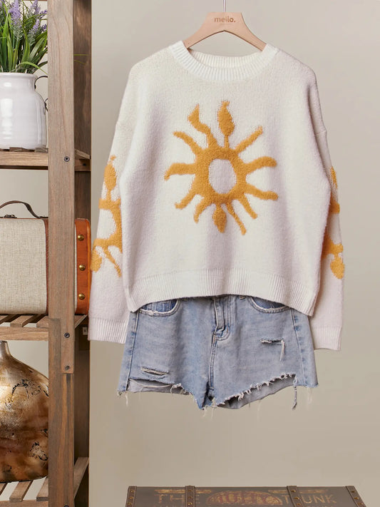 Knit  Sweater with Sun design on sleeves and front