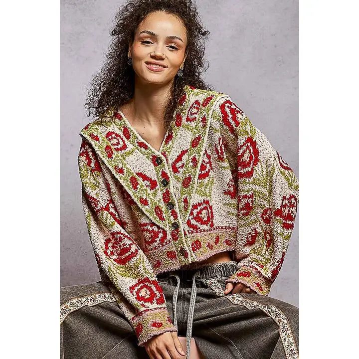 V-neck Floral Cardigan Sweater