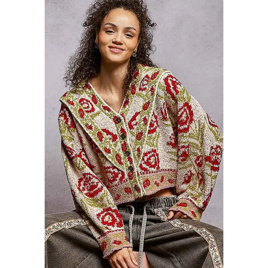 V-neck Floral Cardigan Sweater