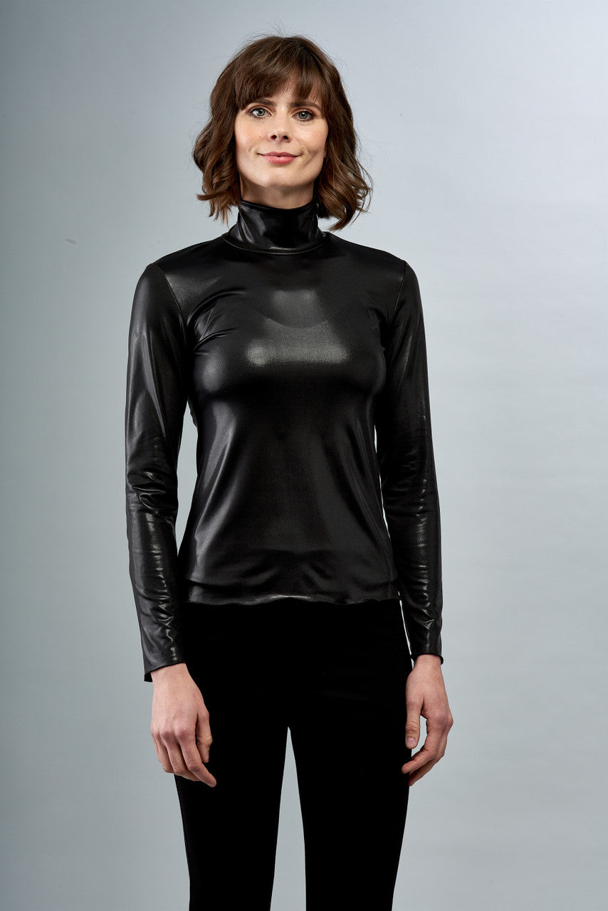 Foiled Mock Neck Long Sleeve Top BCT7631