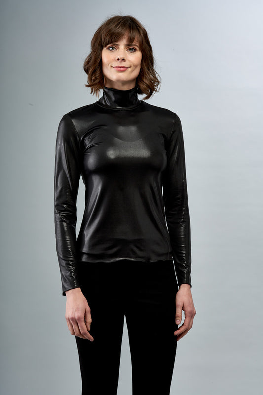 Foiled Mock Neck Long Sleeve Top BCT7631