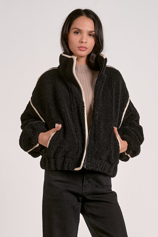 Soft Sherpa Black & Off White  Bomber Jacket
