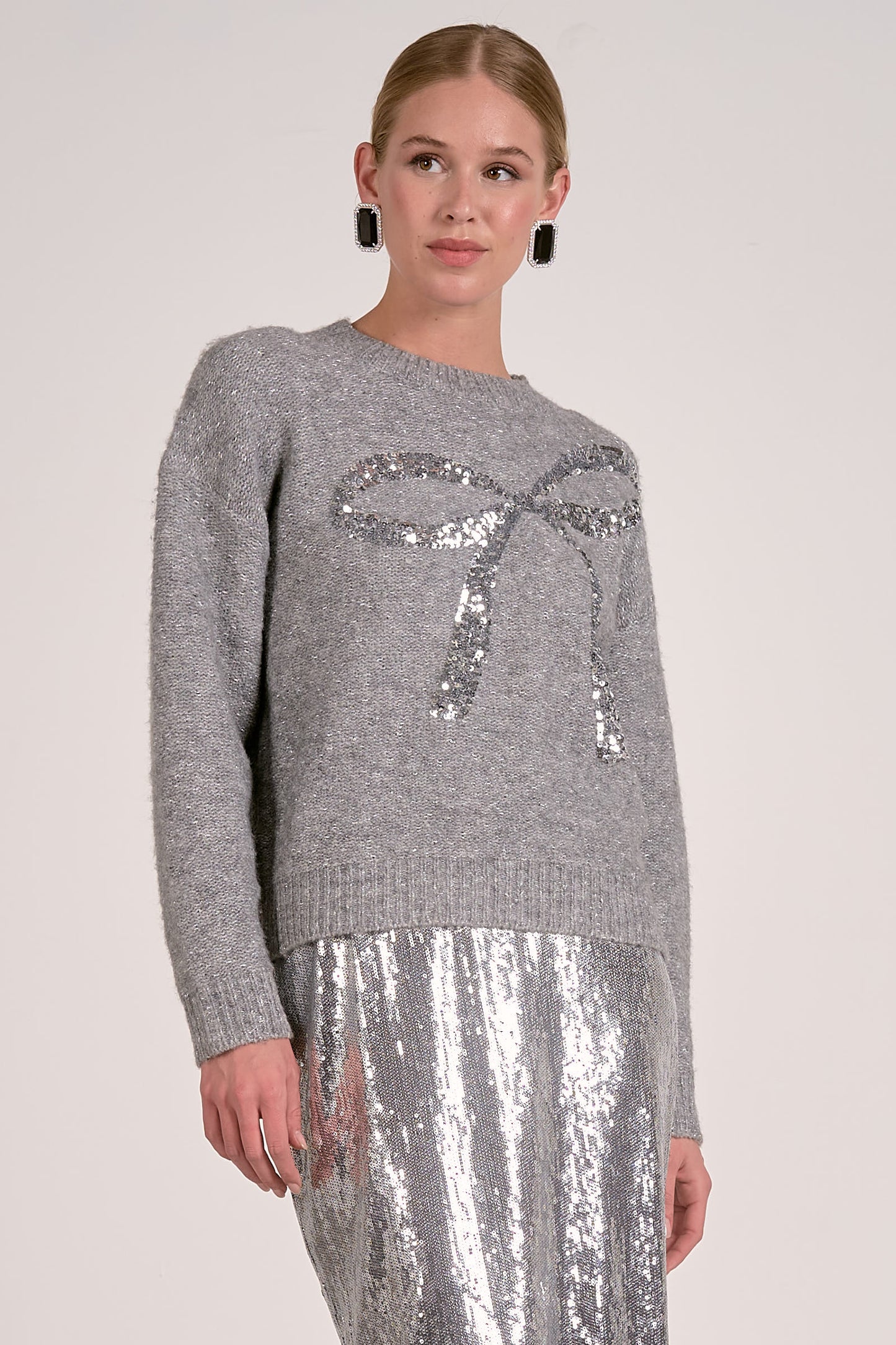 Gray Sequin Bow Sweater