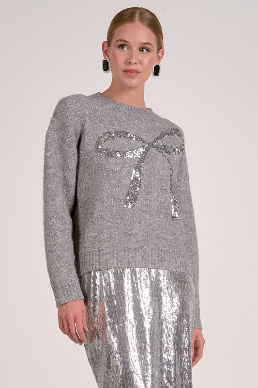 Gray Sequin Bow Sweater