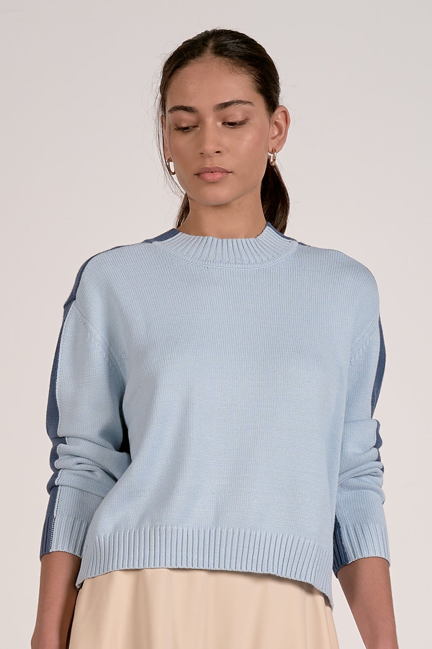Color Block Sweater Light Blue and Teal