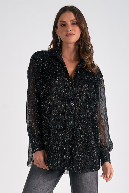 Black L/S Blouse Sheer Sleeves CFG11357