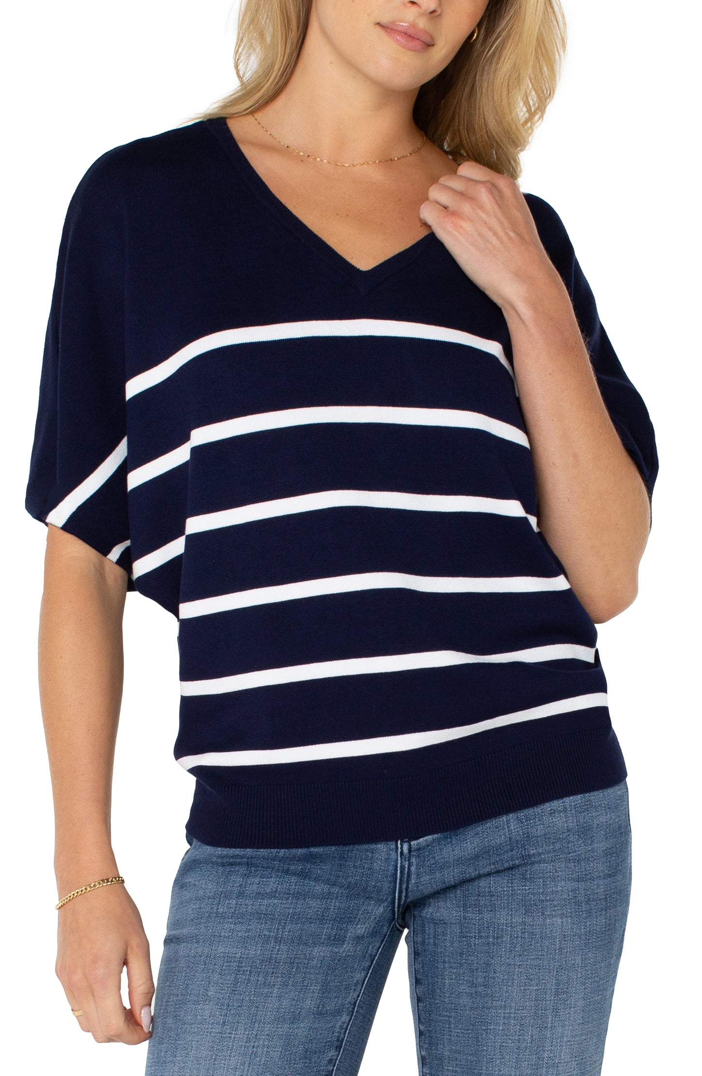 Short sleeve dolman V Neck in Navy