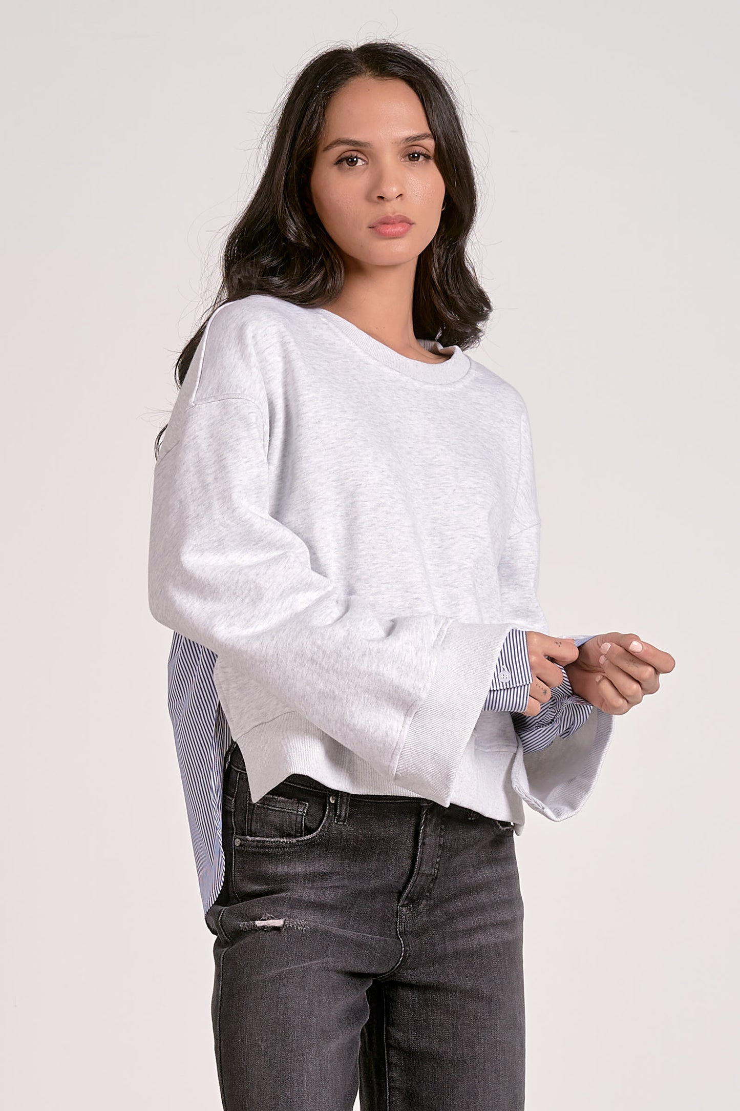 Heather Gray/ Blue Strip Sweatshirt