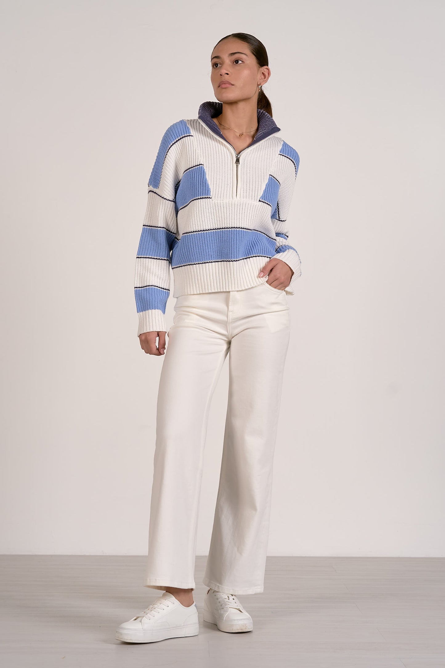 Navy/White 1/4 Zip Sweater