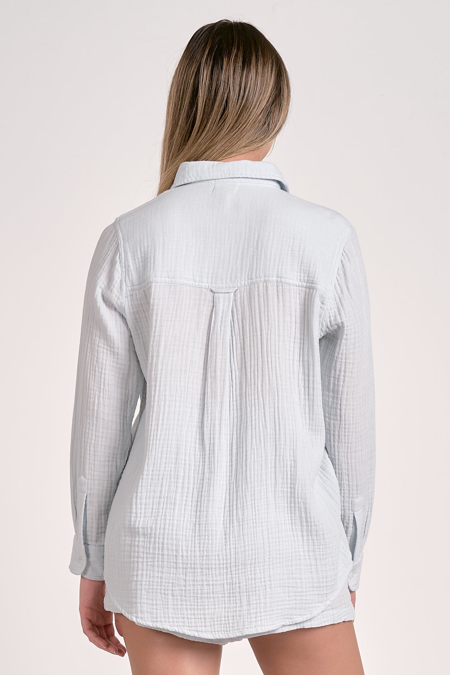 Long Sleeve Button Down Gauze  Shirt