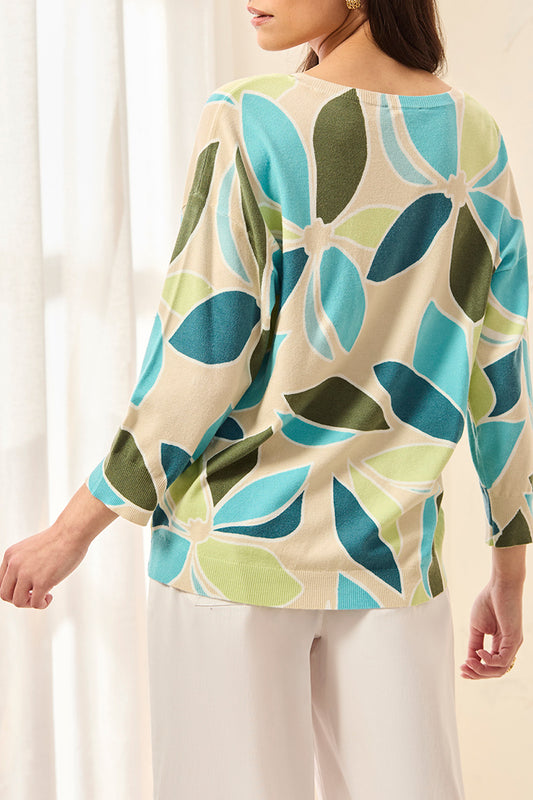 3/4 SLEEVE CREWNECK SWEATER-AQUA SKY