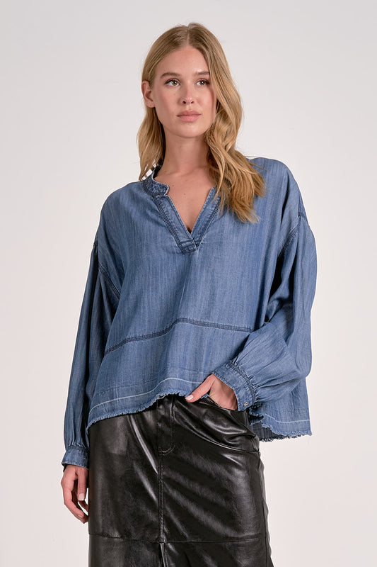 V Neck long sleeve top tencel soft fabric