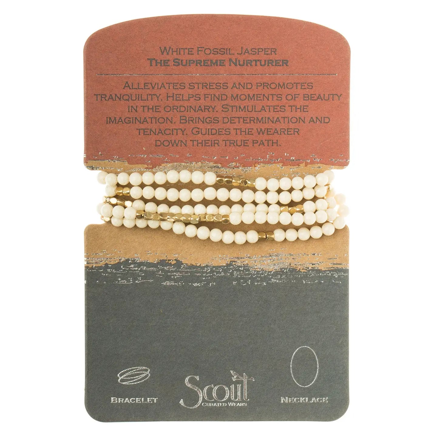 Stone Wrap Bracelet/Necklace White Fossil Jasper