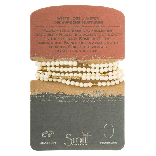 Stone Wrap Bracelet/Necklace White Fossil Jasper
